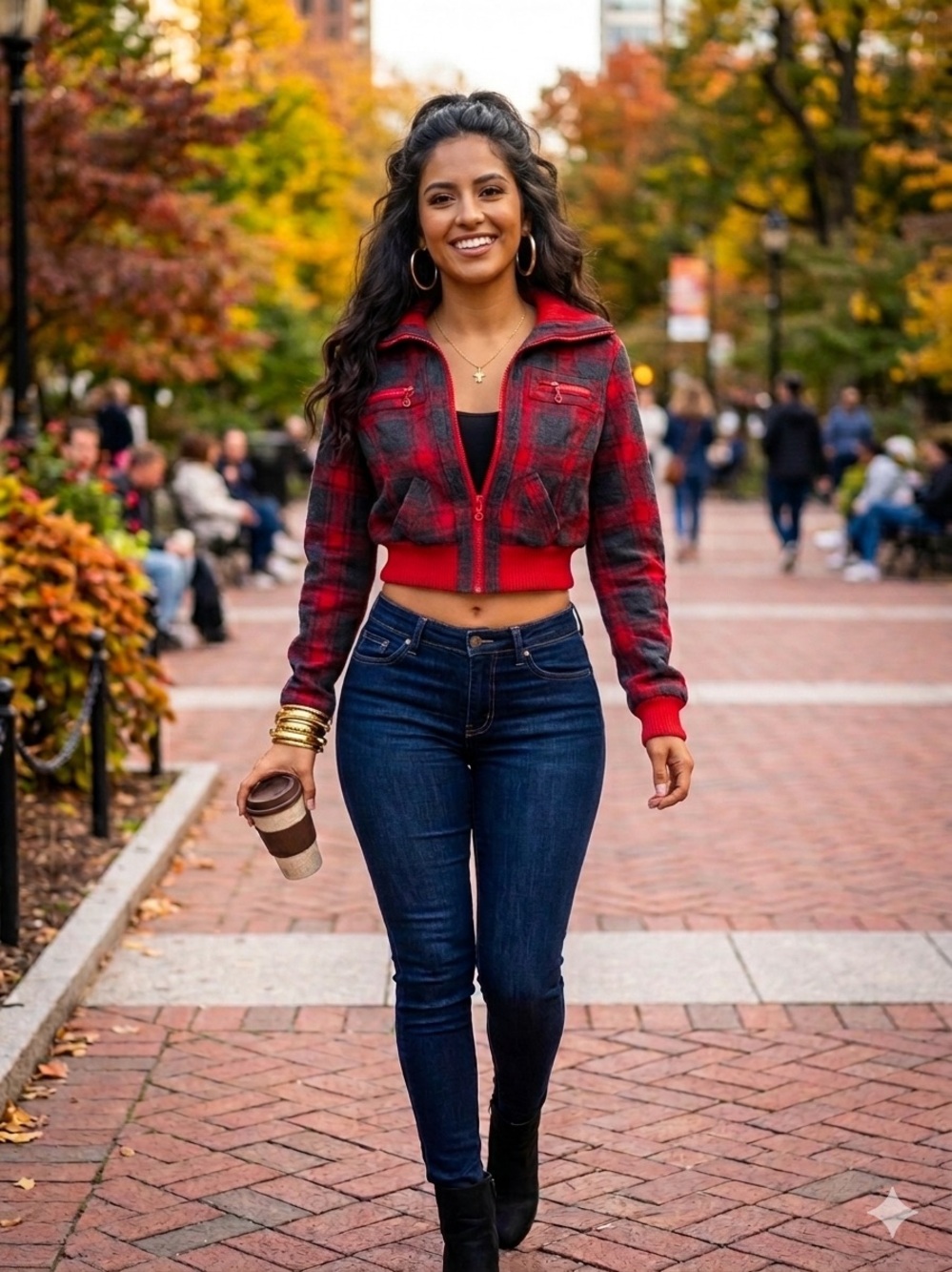 Vintage Y2K Jou jou Red Plaid Wool Blend Cropped Bomber Jacket Size S